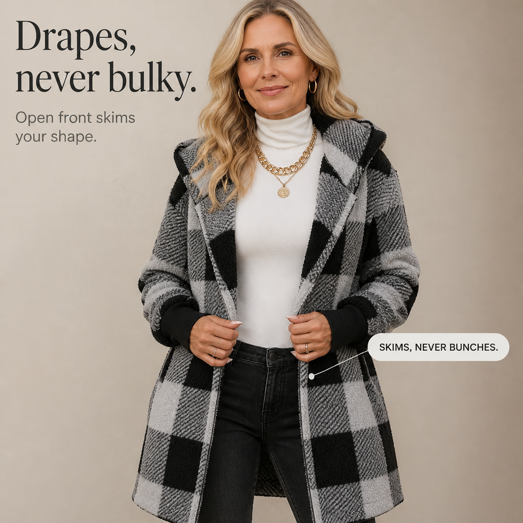 Plaidelle Plaid Hooded Cardigan - Oversized Women's Fleece