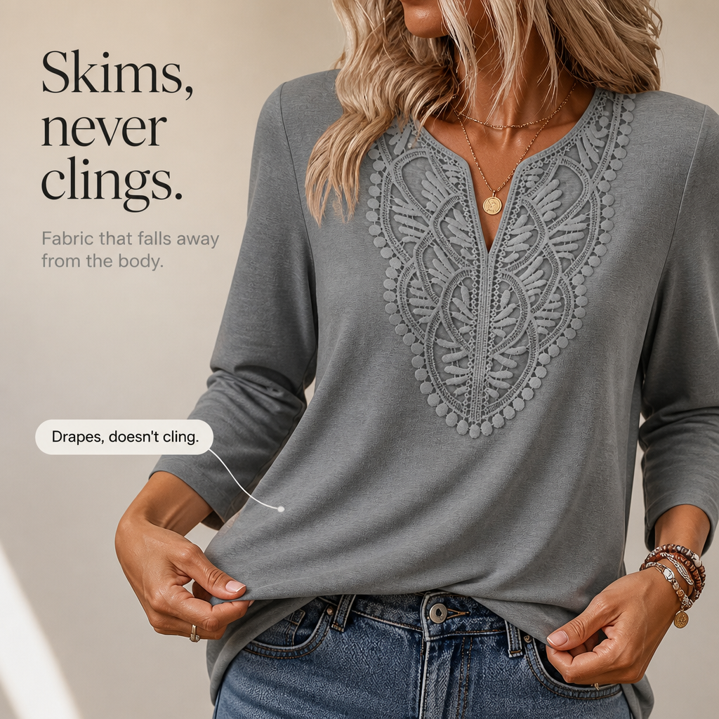 Wearbella - Lace Trim V-Neck Relaxed Women's Tunic Top