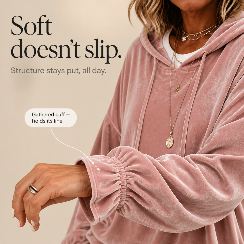 Wearbella - Ruffle Cuff Velvet Relaxed Women's Hoodie