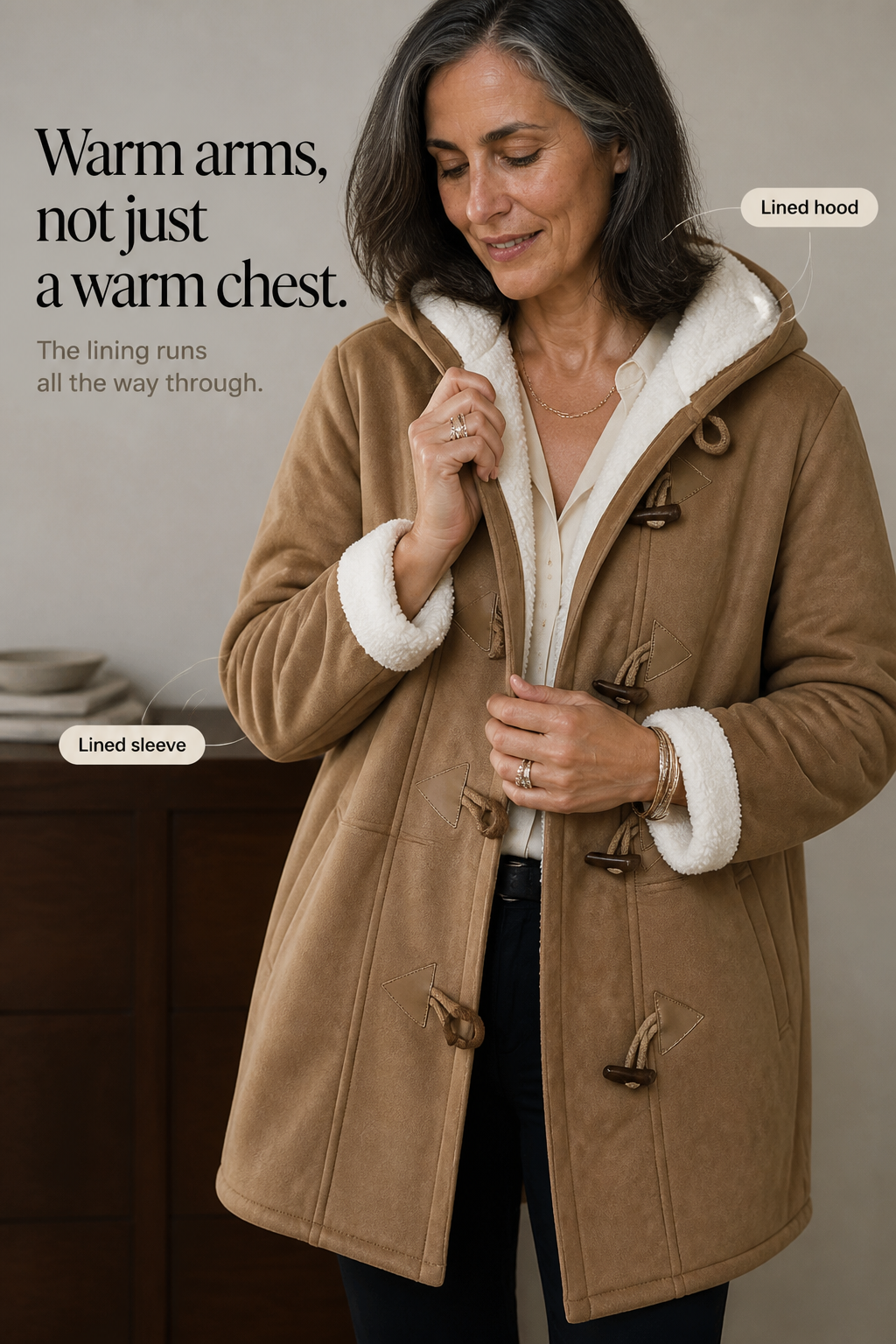 Suedeluxe Faux Suede Coat - Hooded Plush Lined Women's Coat