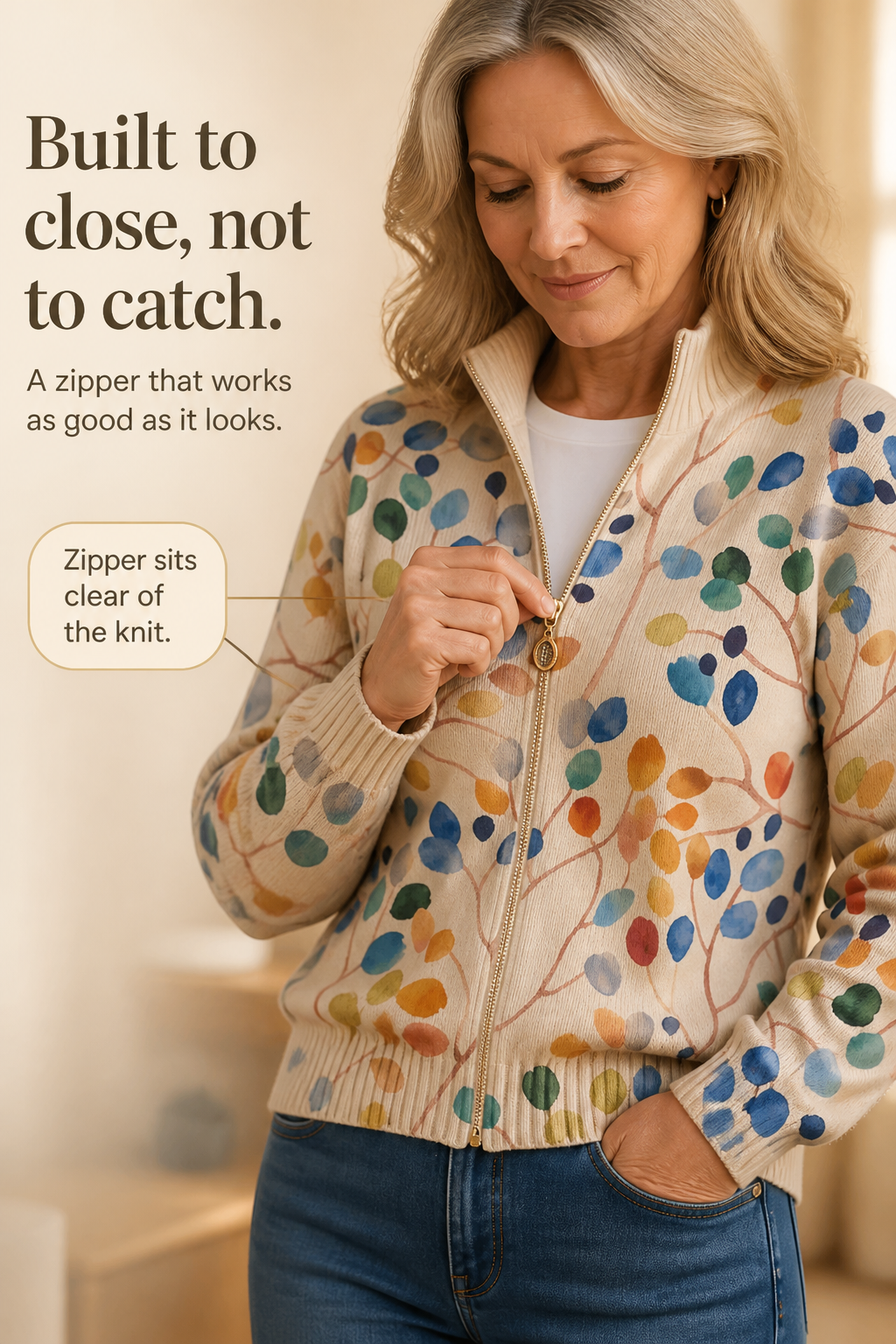 Threezip Botanical Cardigan - Women's Zip Up Print Bomber
