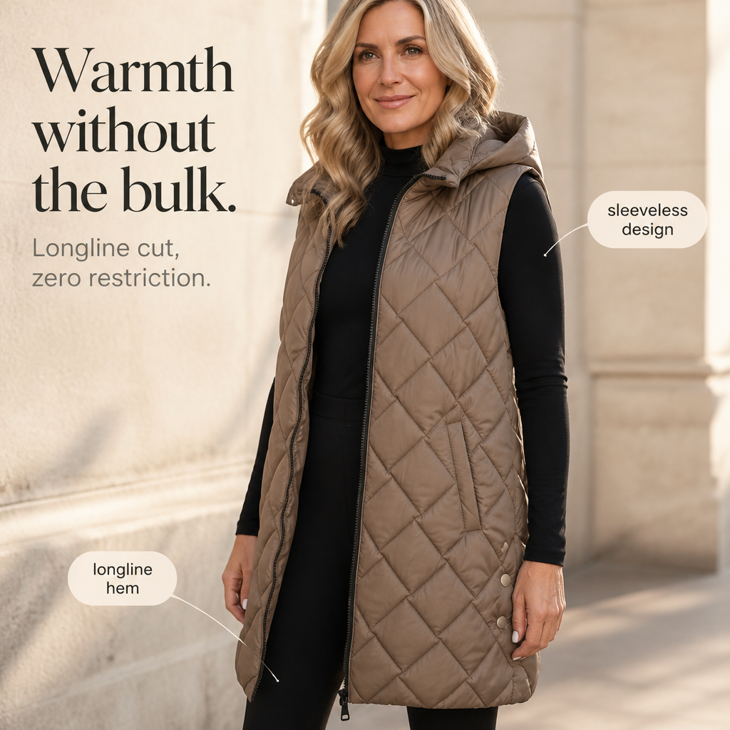 Quilted Ease Longline Gilet - Hooded Women's Quilted Vest
