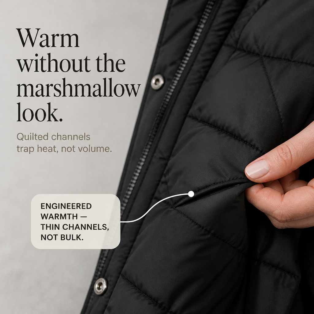 Chevronwarm Longline Puffer Coat - Women's Faux Fur Hood