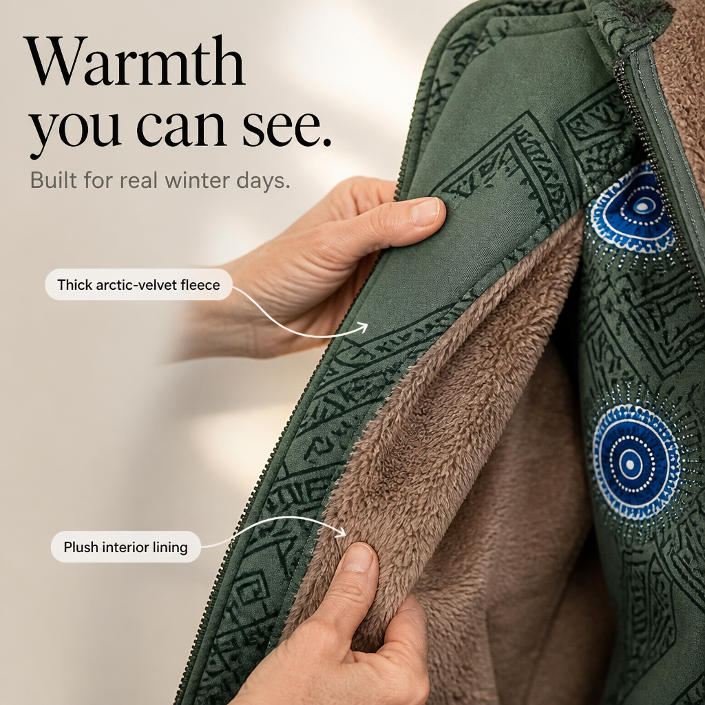 Leaf & Loom Printed Winter Coat - Hooded Women's Fleece