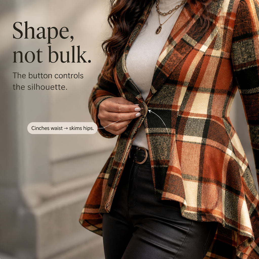 Wearbella Plaid Peplum Coat - Women's High-Low Coat