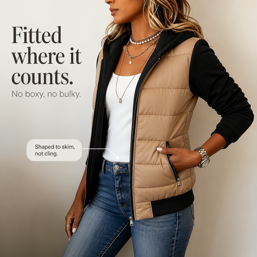 Coeza Quilted Puffer Jacket - Women's Knit Sleeve Hoodie