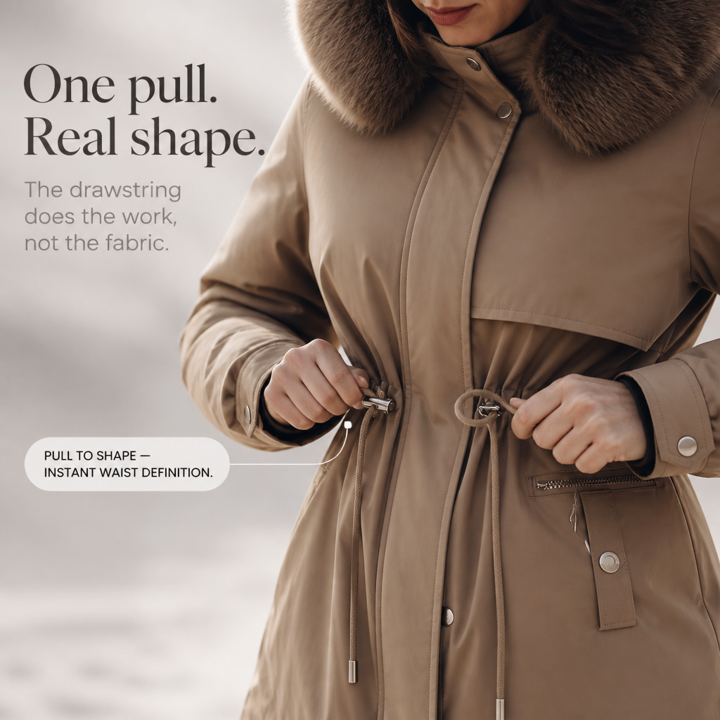 Veluxe Quilted Parka - Women's Faux Fur Hood Cinched Waist