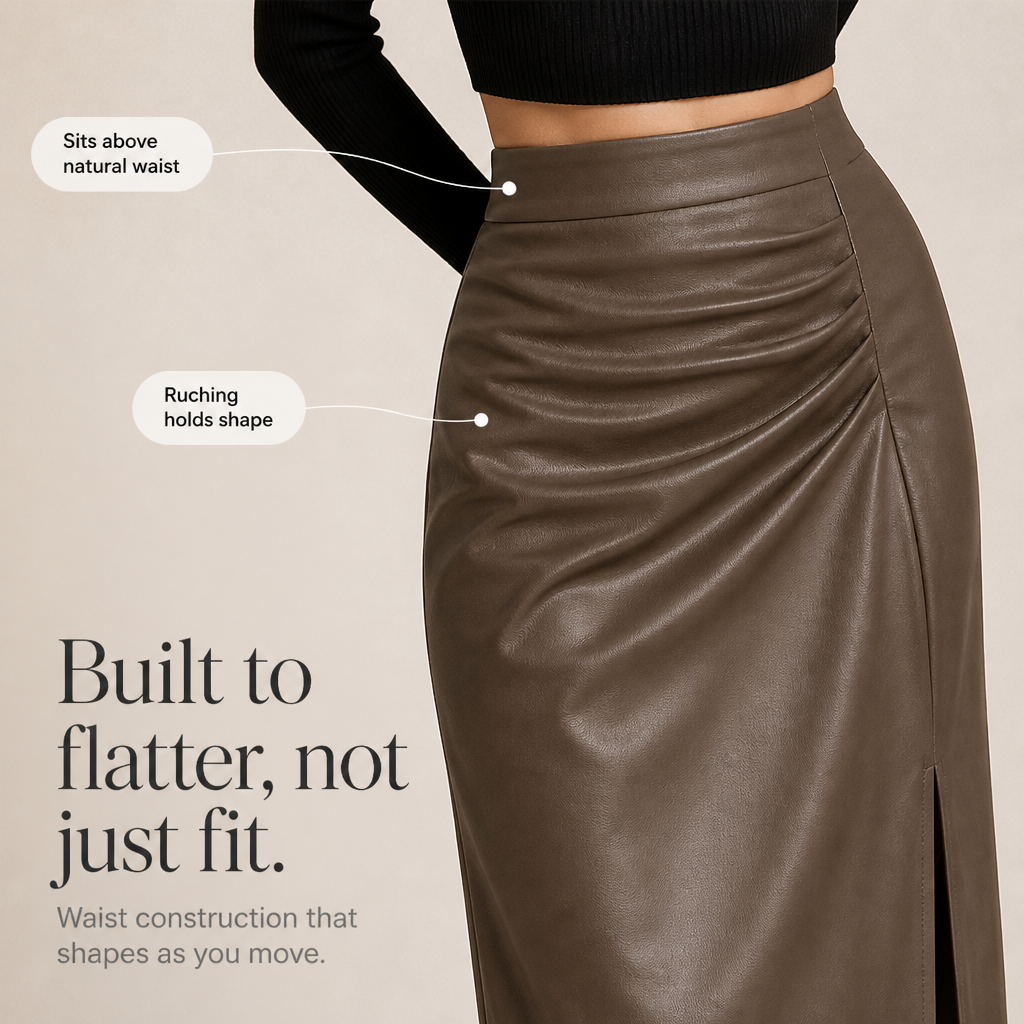 Velaire Faux Leather Skirt - High Waist Women's Midi Skirt