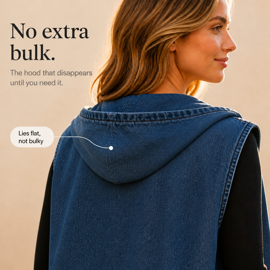 Wearbella Hooded Denim Look Vest - Women's Oversized Gilet