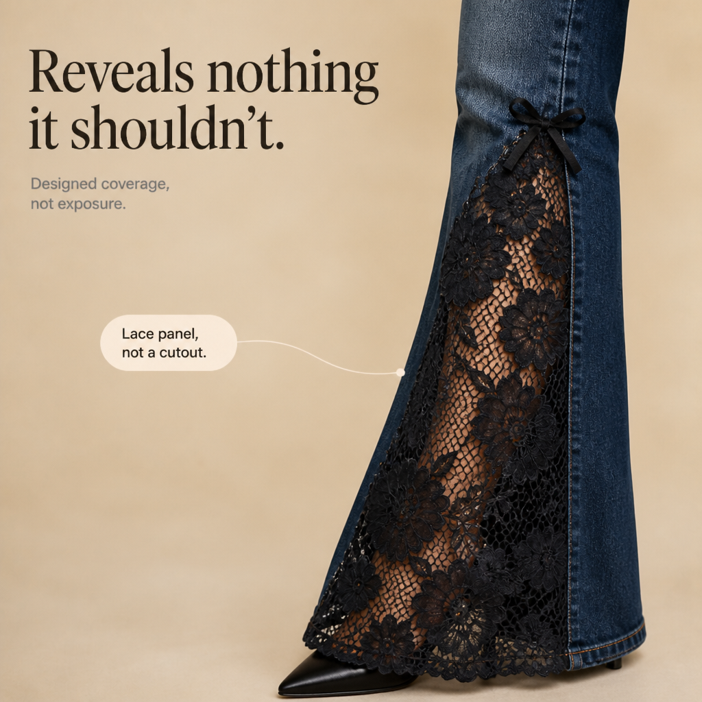 Laceflare Flare Jeans - Black Lace Panel Women's Jeans