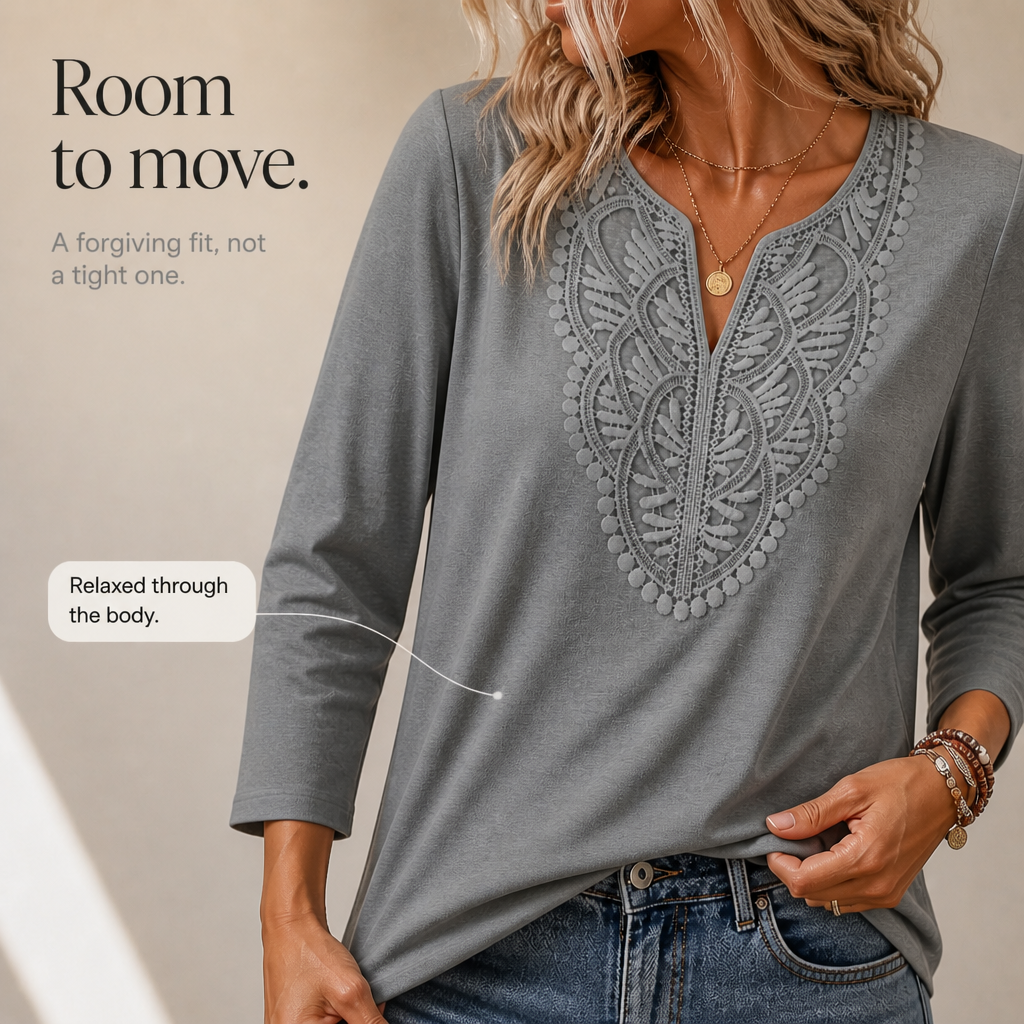 Wearbella - Lace Trim V-Neck Relaxed Women's Tunic Top