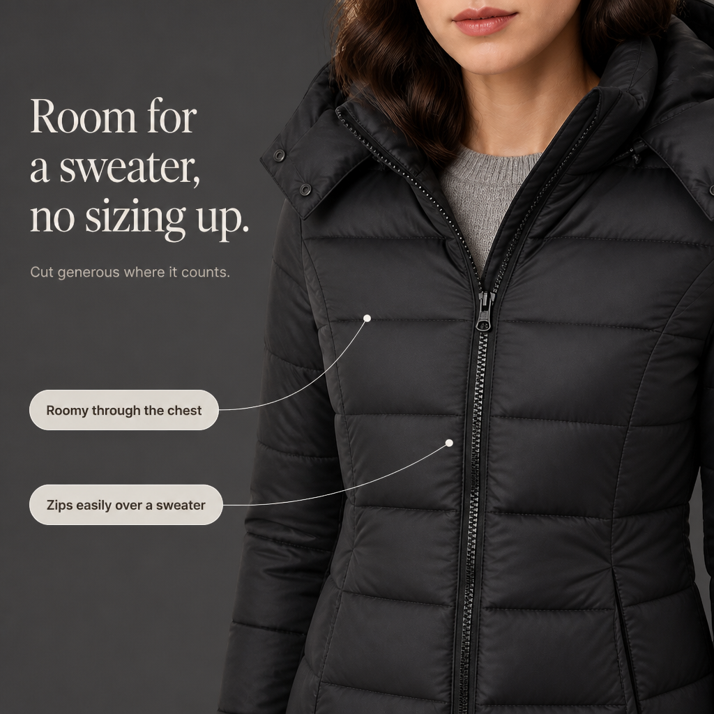 Wearbella Puffer Jacket - Women's Mid Length Hooded Puffer