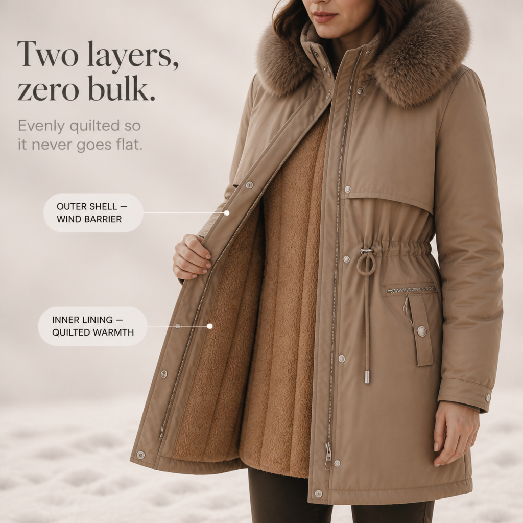 Veluxe Quilted Parka - Women's Faux Fur Hood Cinched Waist