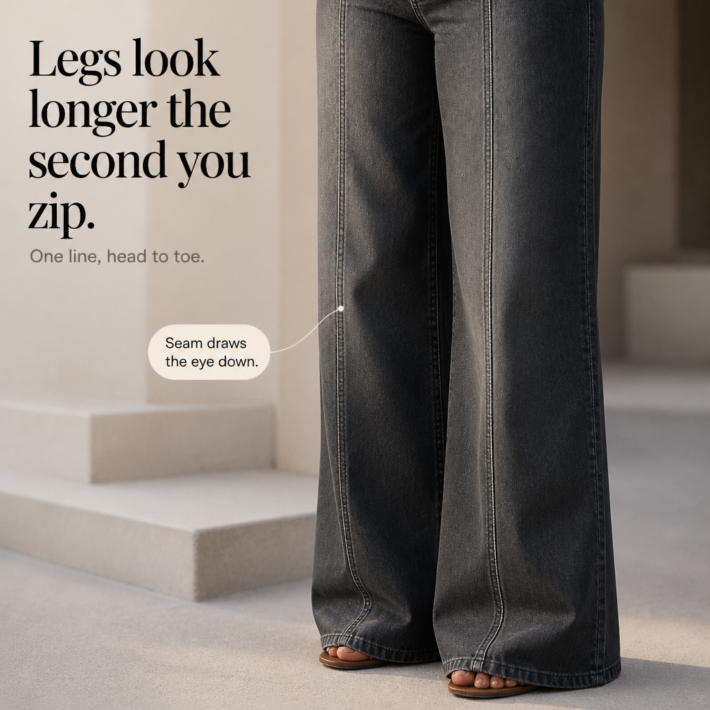 Longline Wide Leg Jeans - High Waisted Seam Women's Jeans