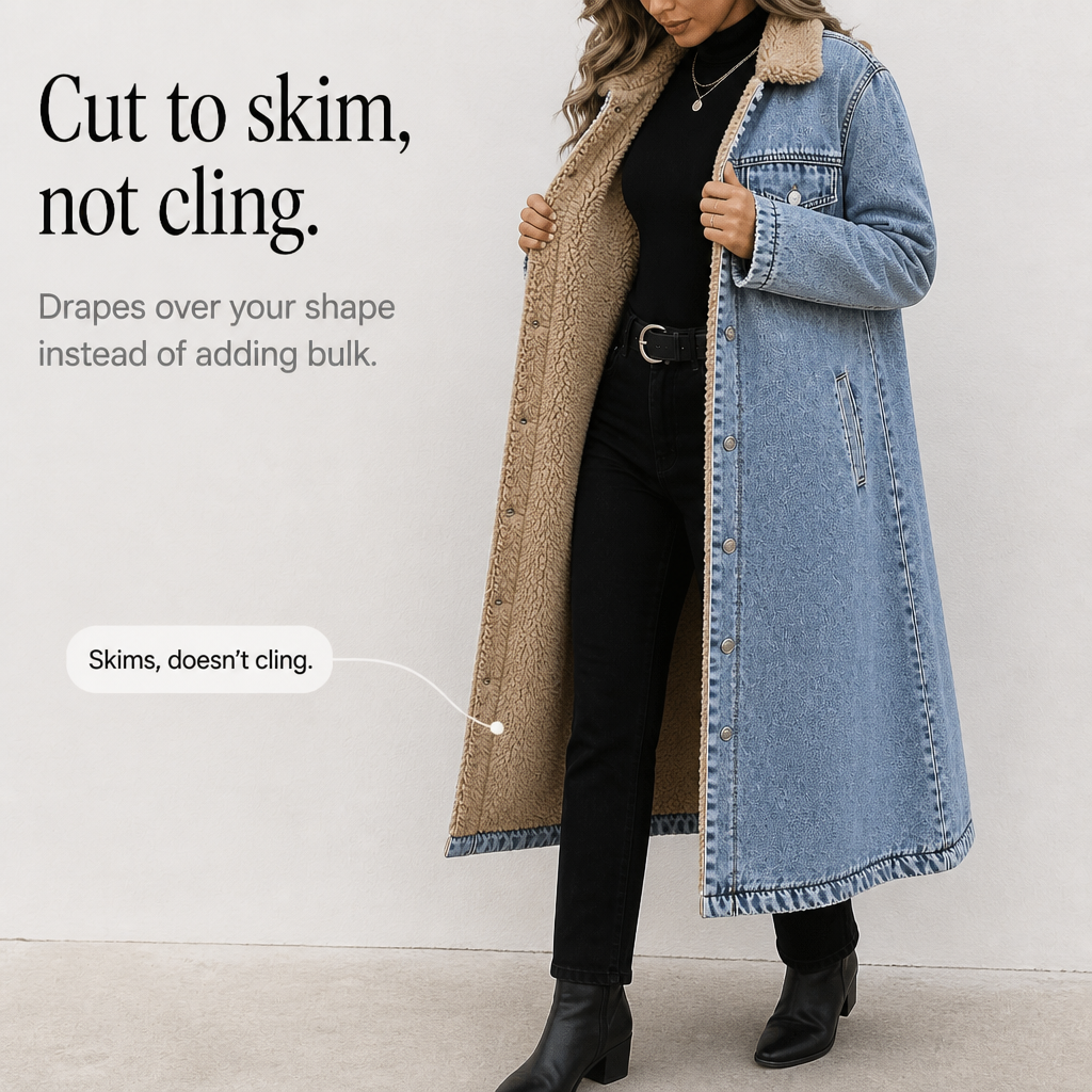 Denora Sherpa Lined Denim Coat - Women's Long Denim Coat