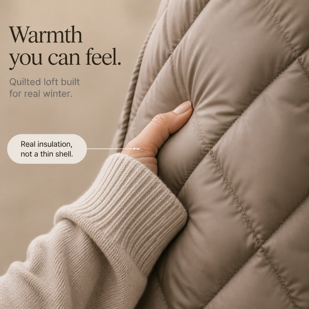 Wovella Faux Fur Hood Quilted Parka - Women's Knit Sleeve