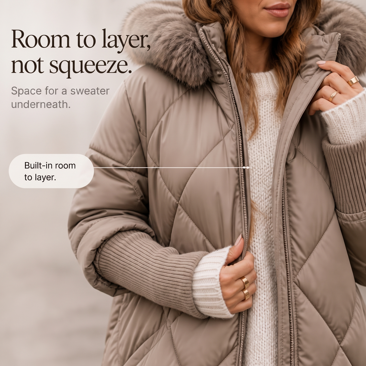 Wovella Faux Fur Hood Quilted Parka - Women's Knit Sleeve