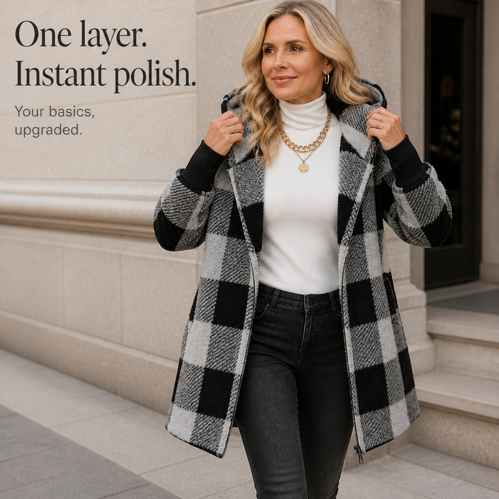 Plaidelle Plaid Hooded Cardigan - Oversized Women's Fleece