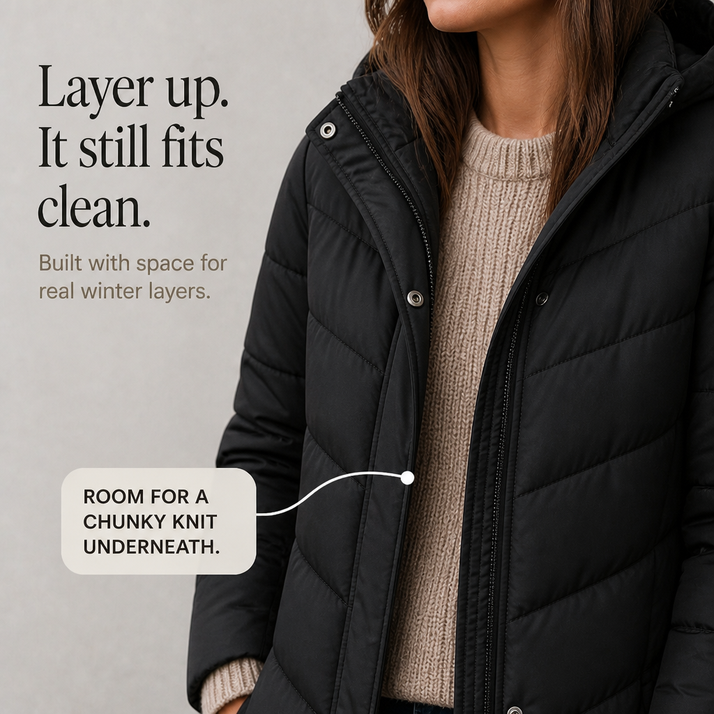 Chevronwarm Longline Puffer Coat - Women's Faux Fur Hood