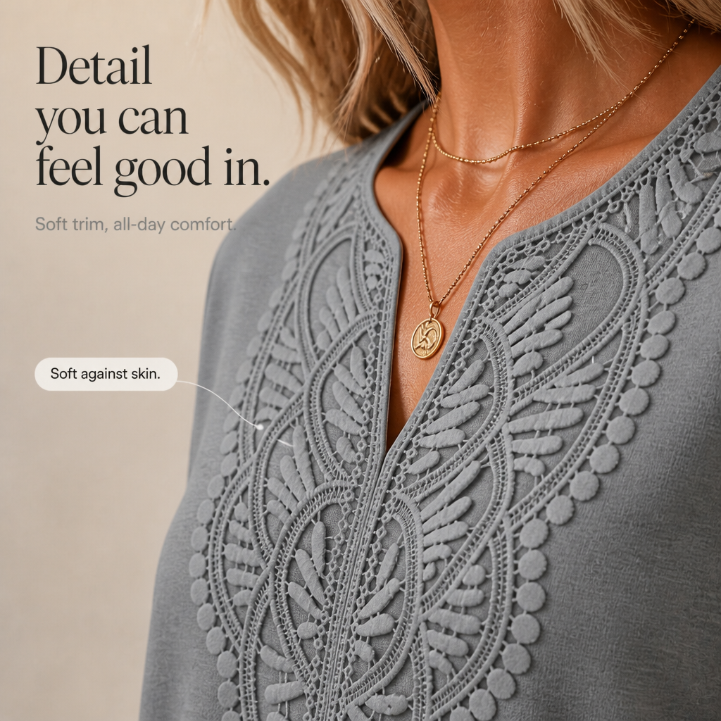 Wearbella - Lace Trim V-Neck Relaxed Women's Tunic Top