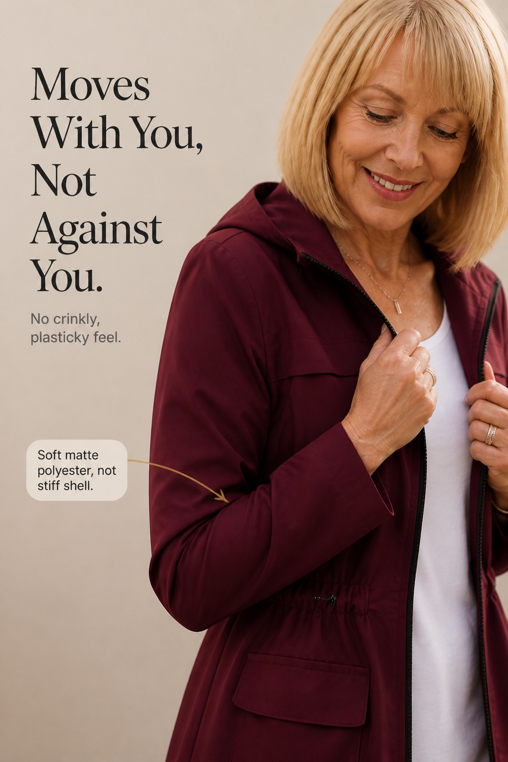 Rainette Hooded Rain Jacket - Drawstring Waist Women's Mac