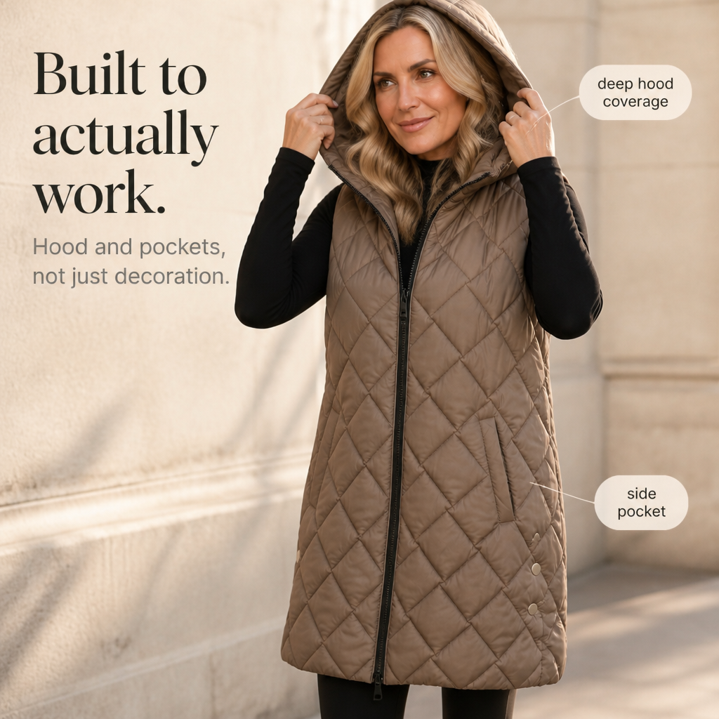 Quilted Ease Longline Gilet - Hooded Women's Quilted Vest