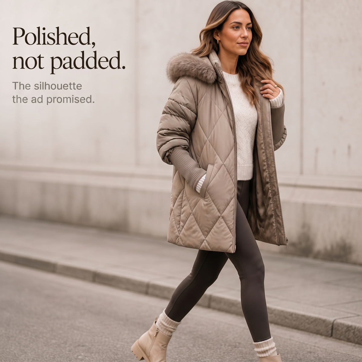 Wovella Faux Fur Hood Quilted Parka - Women's Knit Sleeve