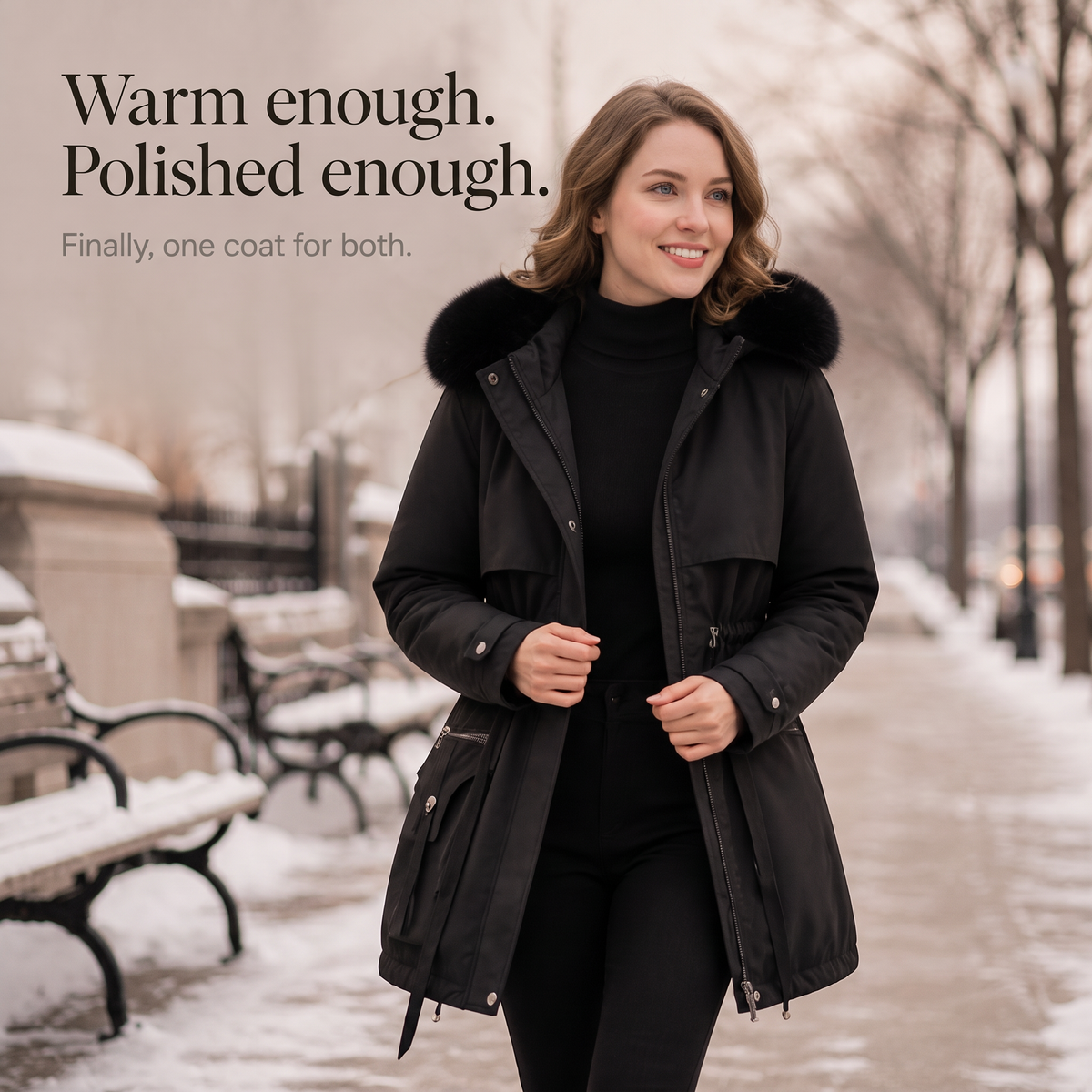 Duvella Faux Fur Hood Puffer Coat - Women's Winter Parka