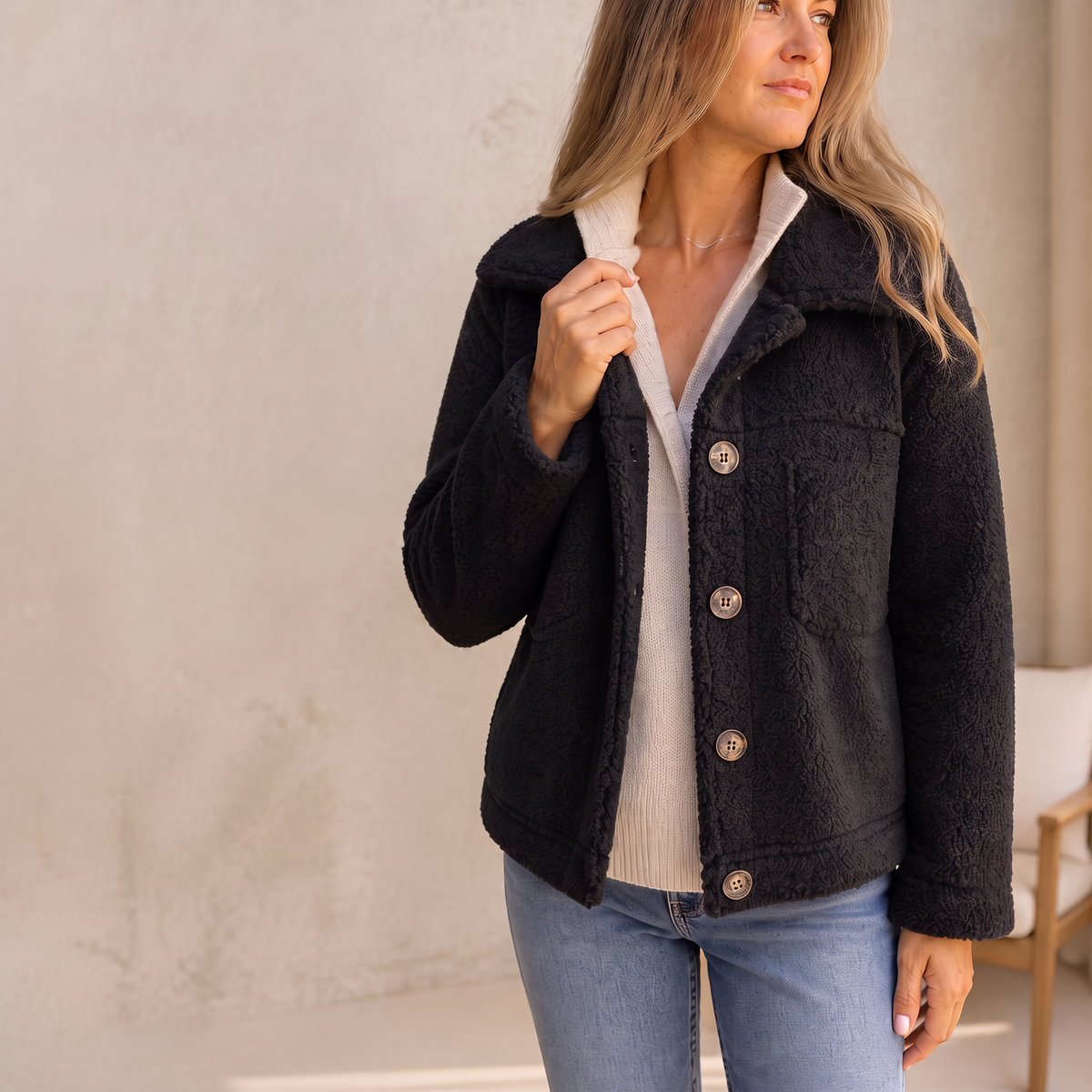 Ariane Curly Faux Fur Jacket - Women's Button-Front Coat