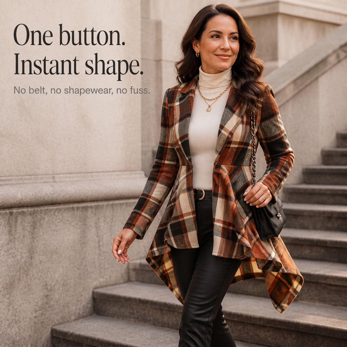 Cinchella Plaid Peplum Coat - Women's High Low Waist Coat