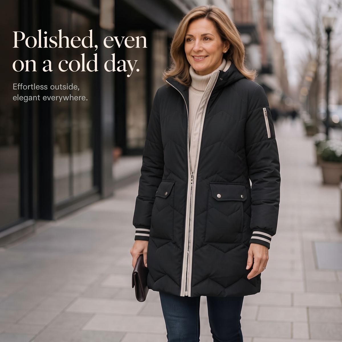Cozyelle Puffer Coat - Hooded Mid-Length Women's Coat