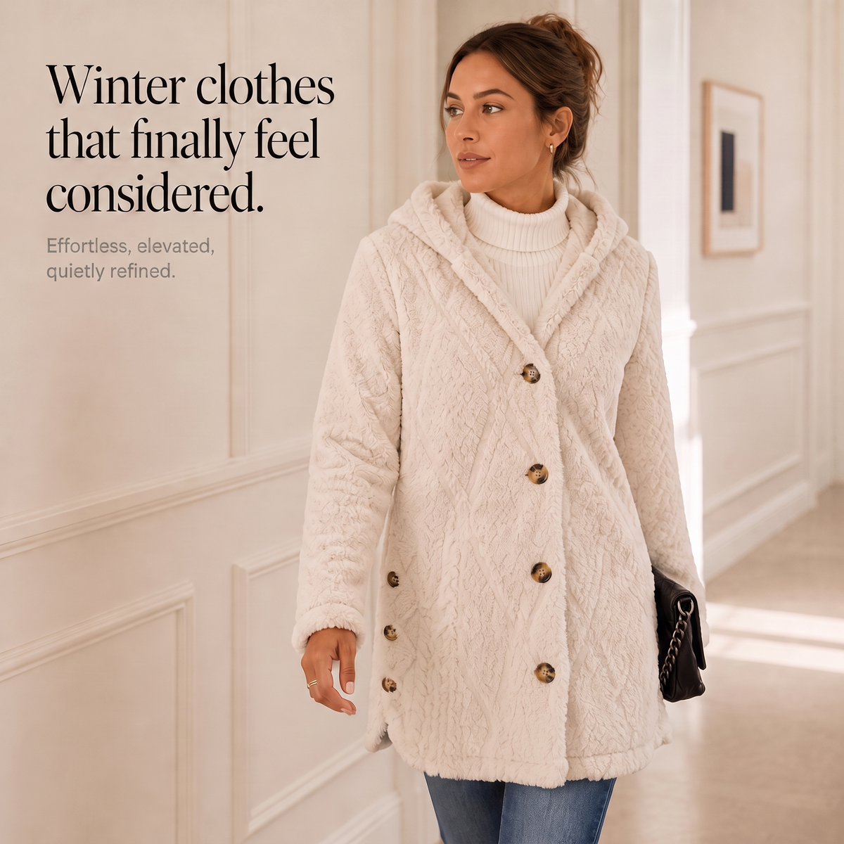 Wearbella Diamond Jacquard Hooded Coat - Women's Plush Coat