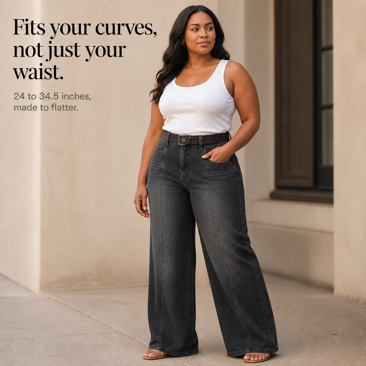 Longline Wide Leg Jeans - High Waisted Seam Women's Jeans