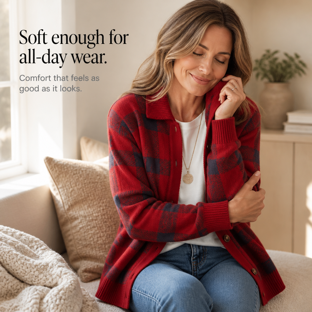 Plaidwell Plaid Cardigan - Women's Collared Knit Jacket