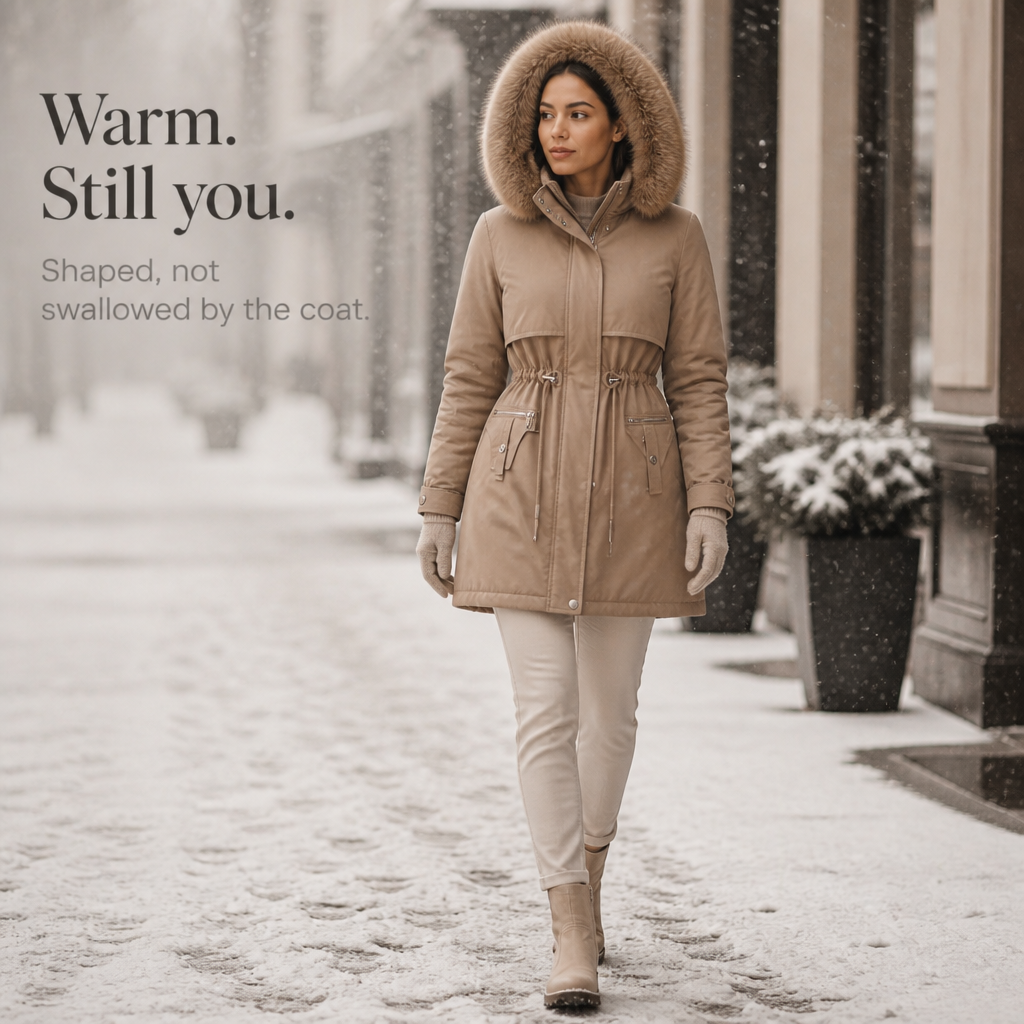 Veluxe Quilted Parka - Women's Faux Fur Hood Cinched Waist