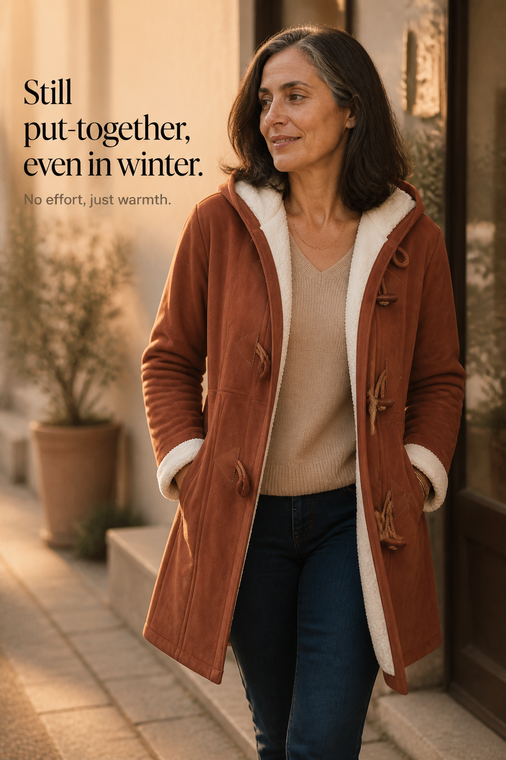 Suedeluxe Faux Suede Coat - Hooded Plush Lined Women's Coat