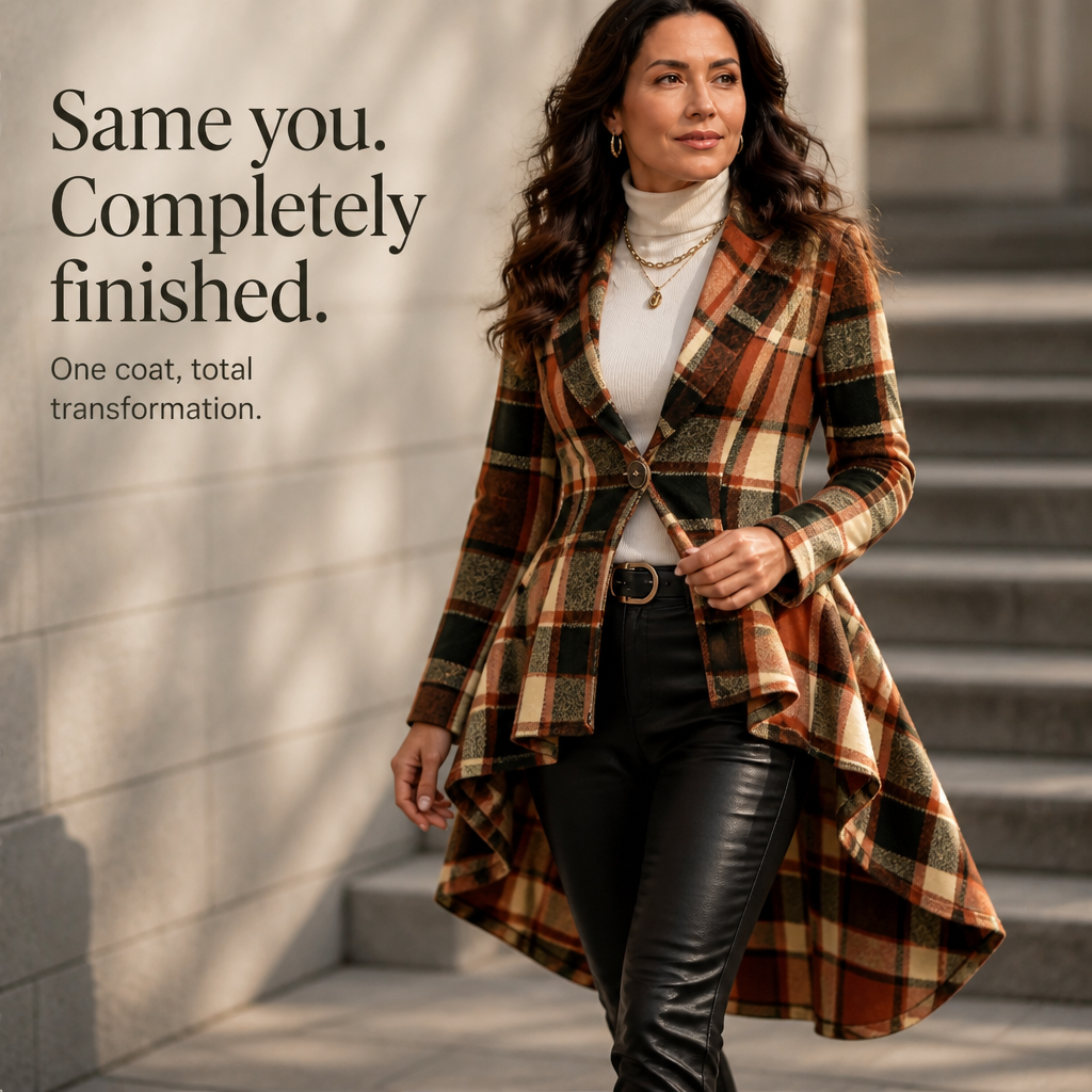 Wearbella Plaid Peplum Coat - Women's High-Low Coat