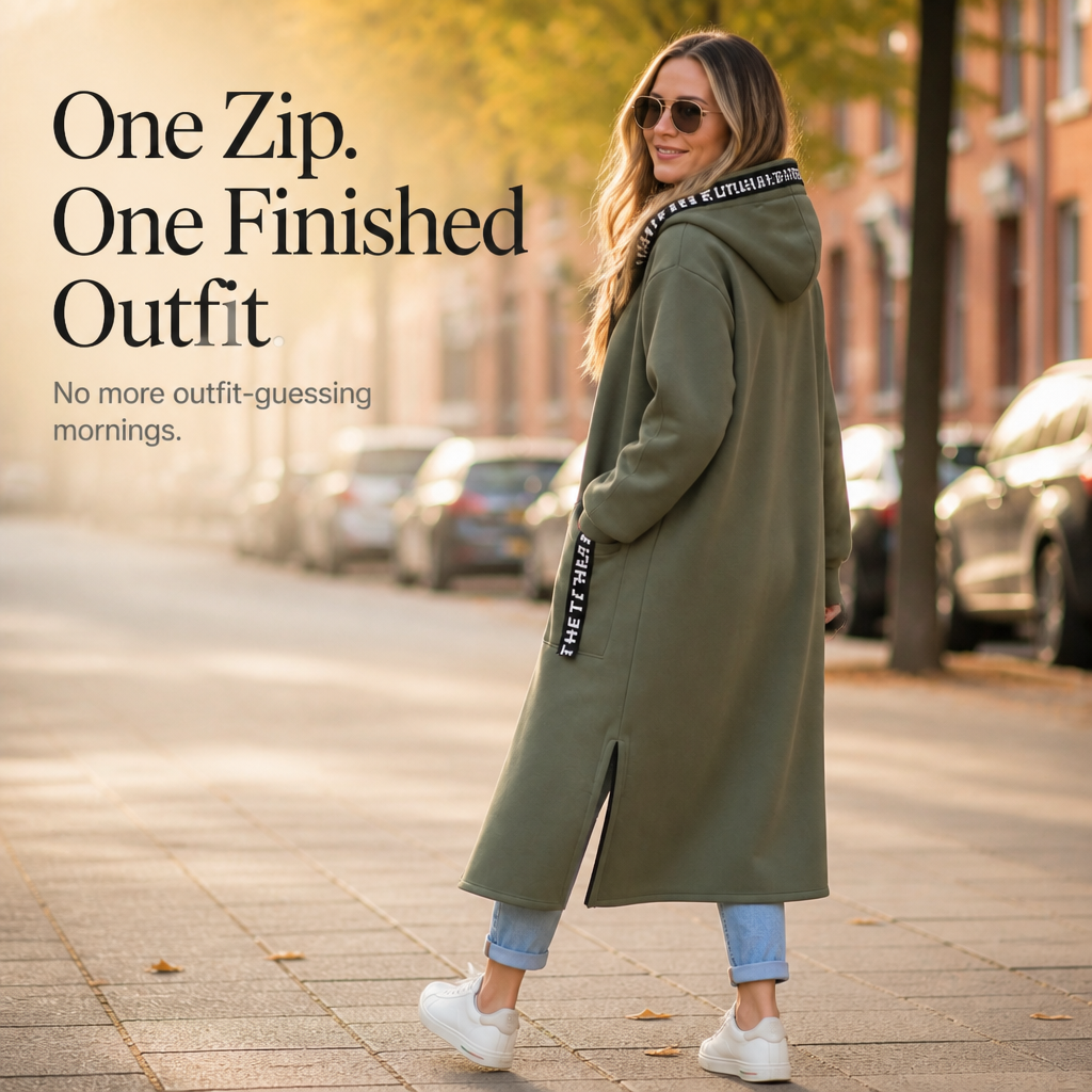 Wrapelle Long Hooded Jacket - Extra-Long Women's Zip Coat