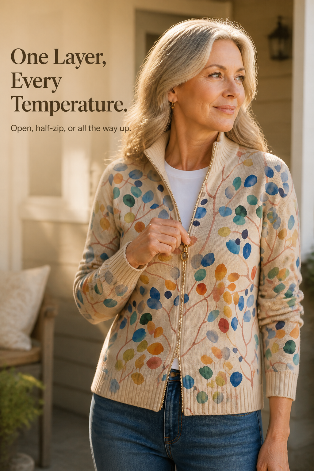 Threezip Botanical Cardigan - Women's Zip Up Print Bomber