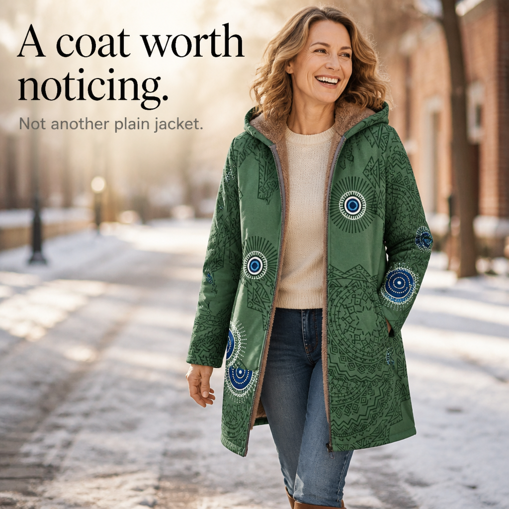 Leaf & Loom Printed Winter Coat - Hooded Women's Fleece