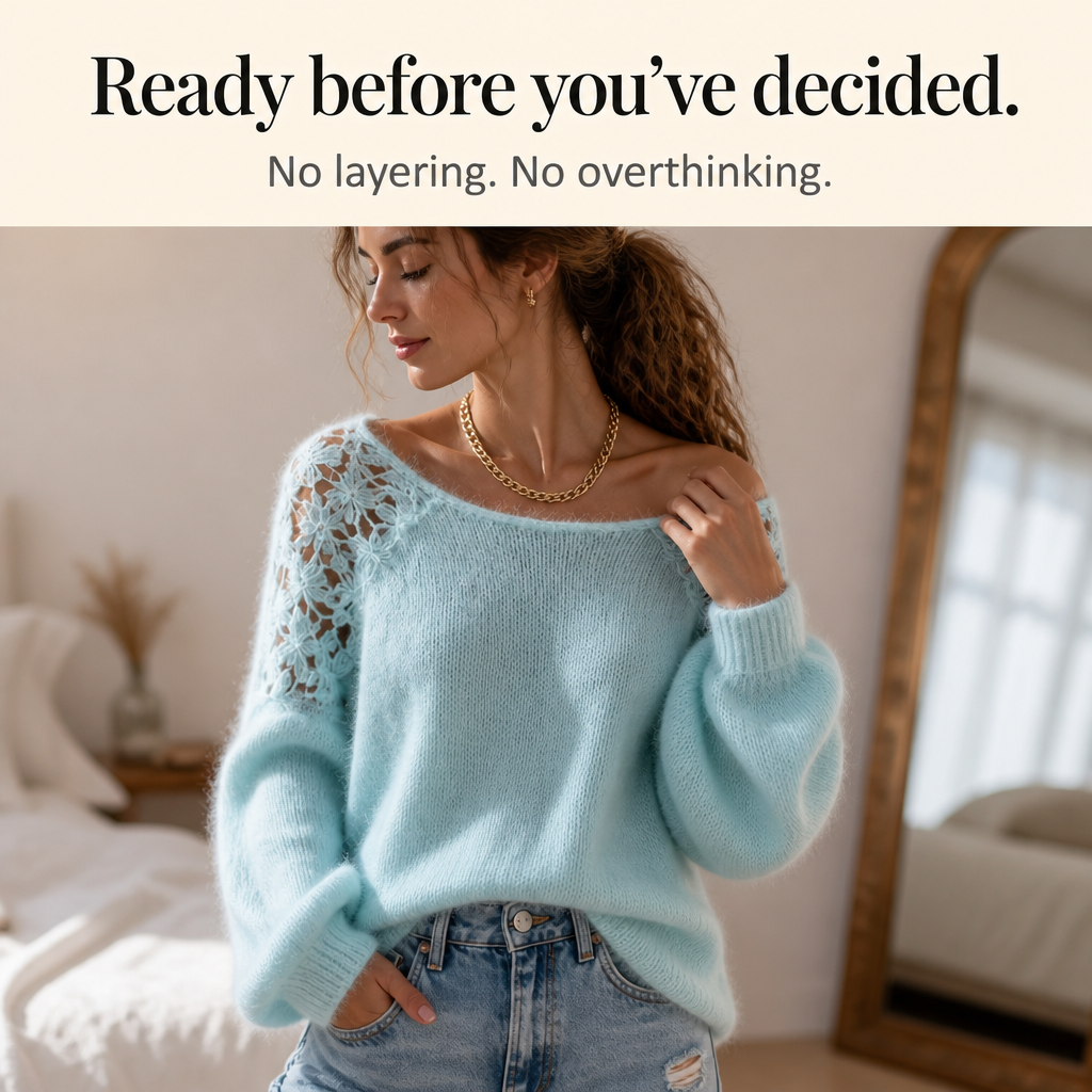 Wearbella - Open-Shoulder Lace Knit Women's Sweater