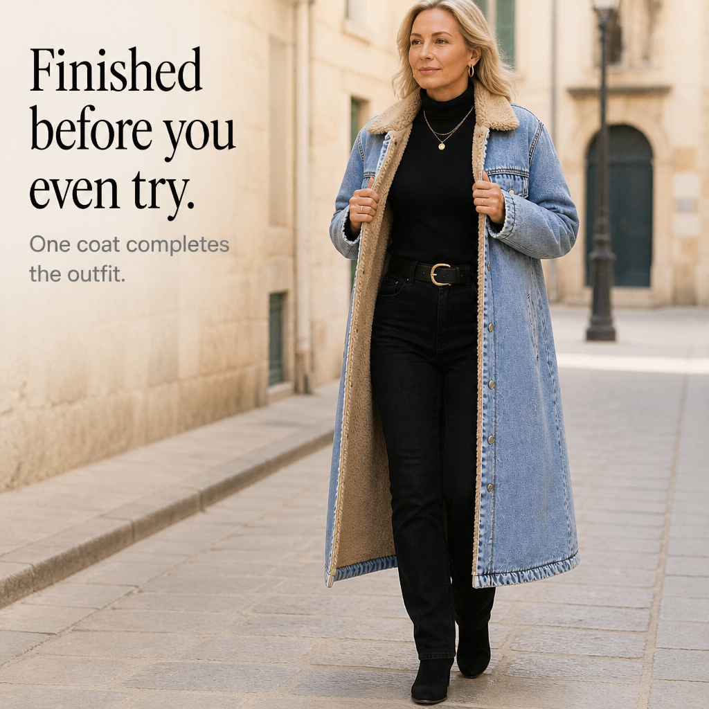 Denora Sherpa Lined Denim Coat - Women's Long Denim Coat