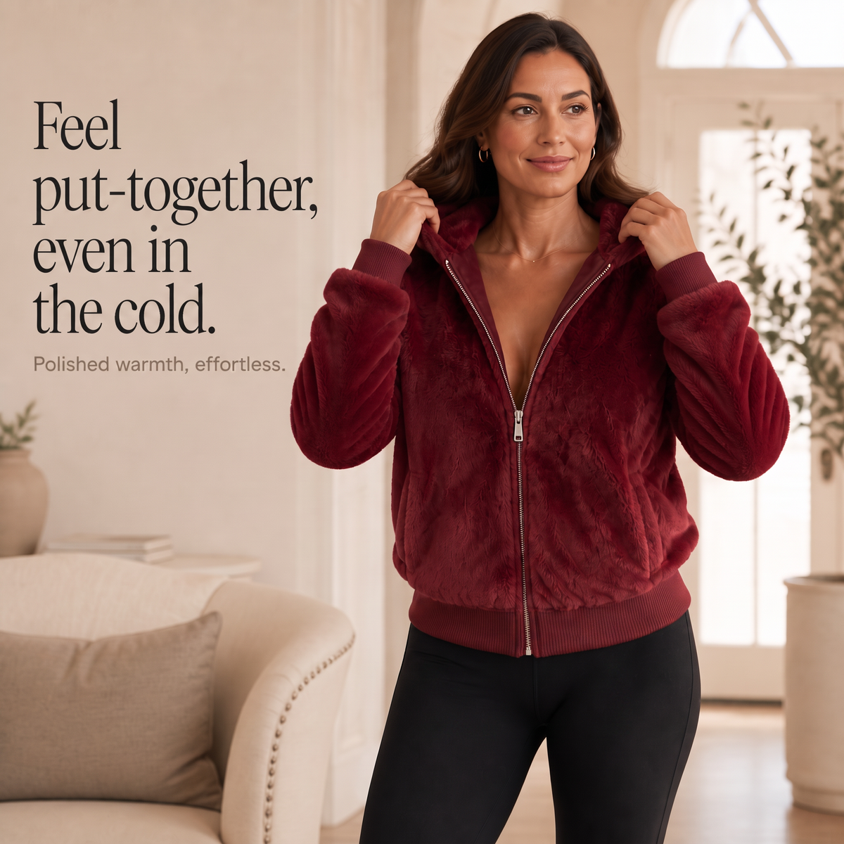 Wearbella Hooded Faux Fur Jacket - Women's Cropped Zip Coat