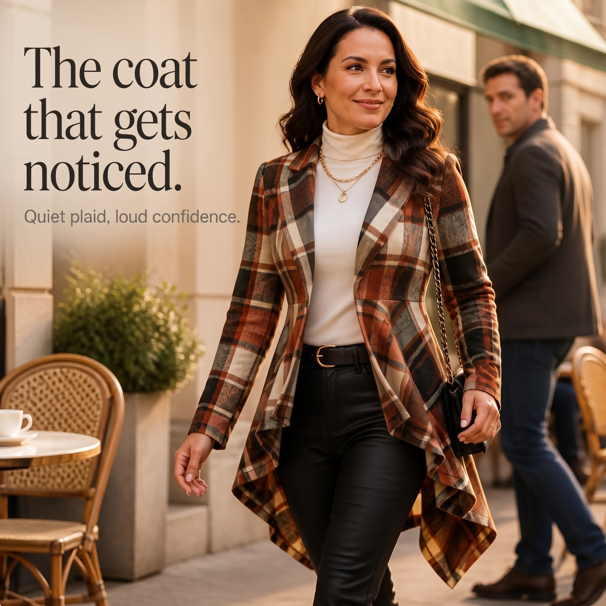 Cinchella Plaid Peplum Coat - Women's High Low Waist Coat