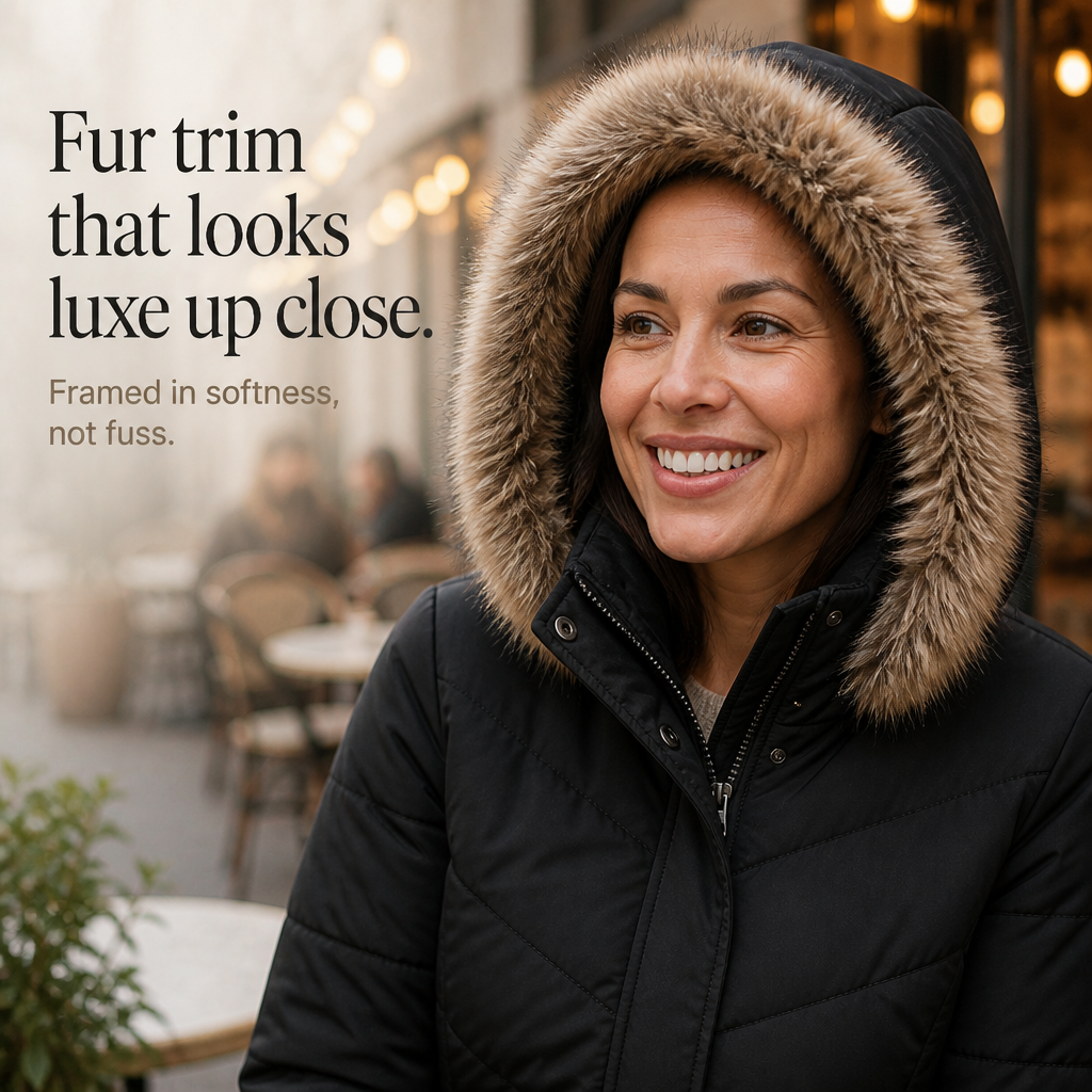 Chevronwarm Longline Puffer Coat - Women's Faux Fur Hood