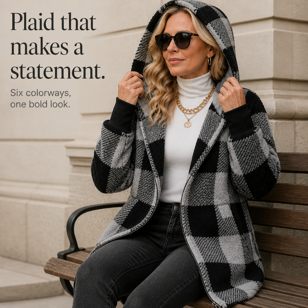 Plaidelle Plaid Hooded Cardigan - Oversized Women's Fleece