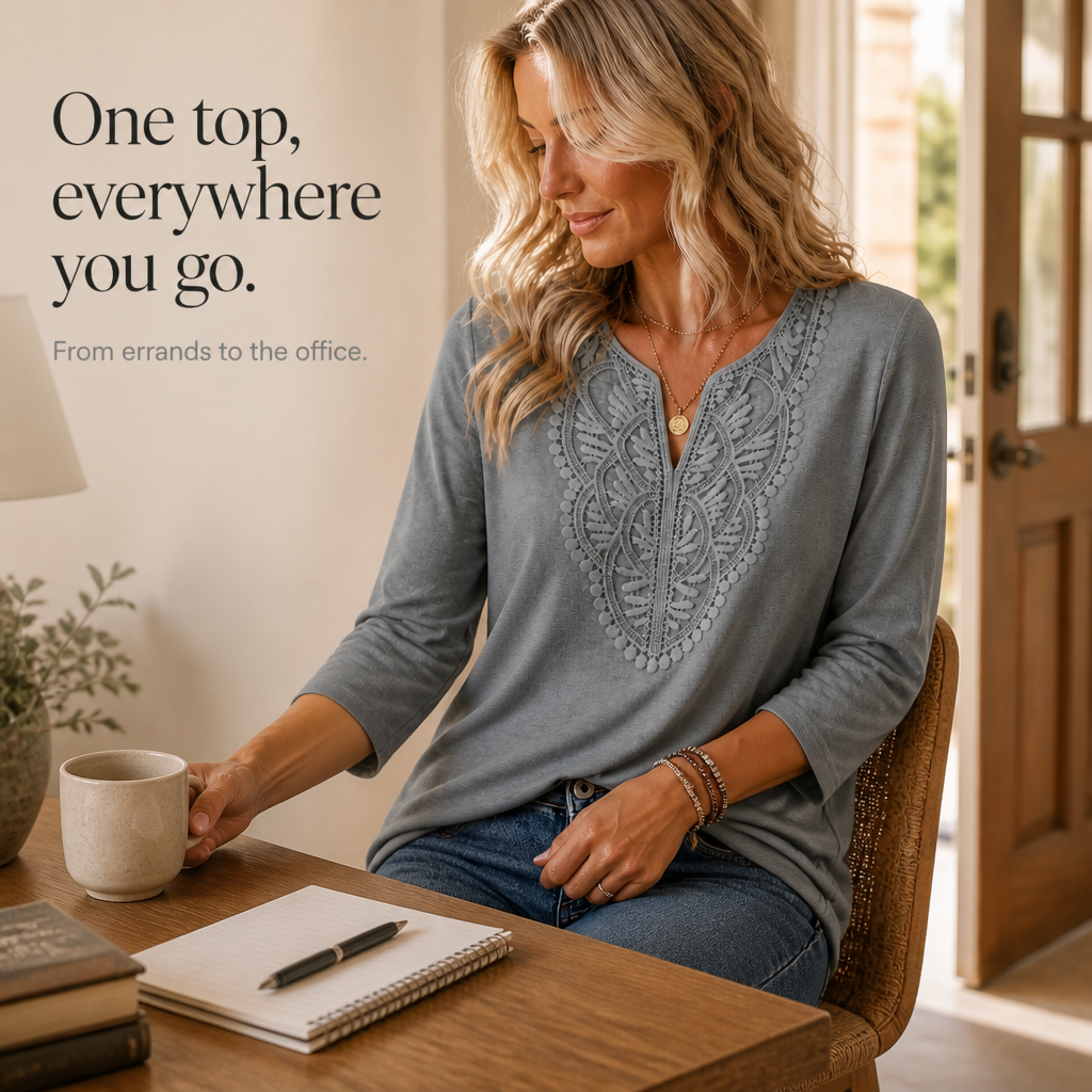 Wearbella - Lace Trim V-Neck Relaxed Women's Tunic Top