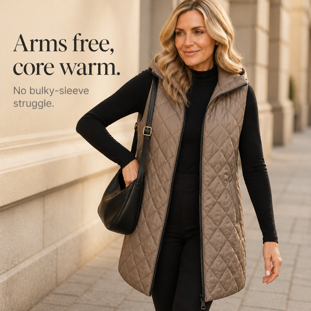 Quilted Ease Longline Gilet - Hooded Women's Quilted Vest