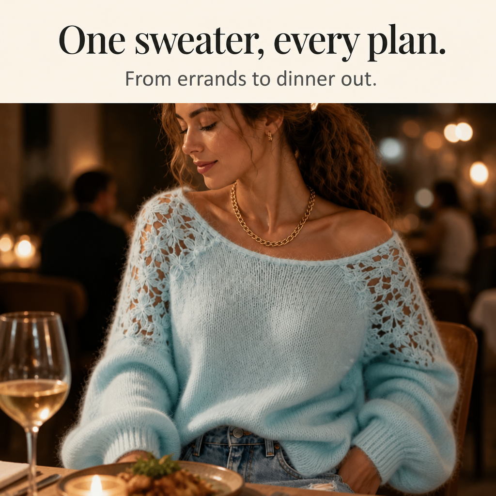 Wearbella - Open-Shoulder Lace Knit Women's Sweater