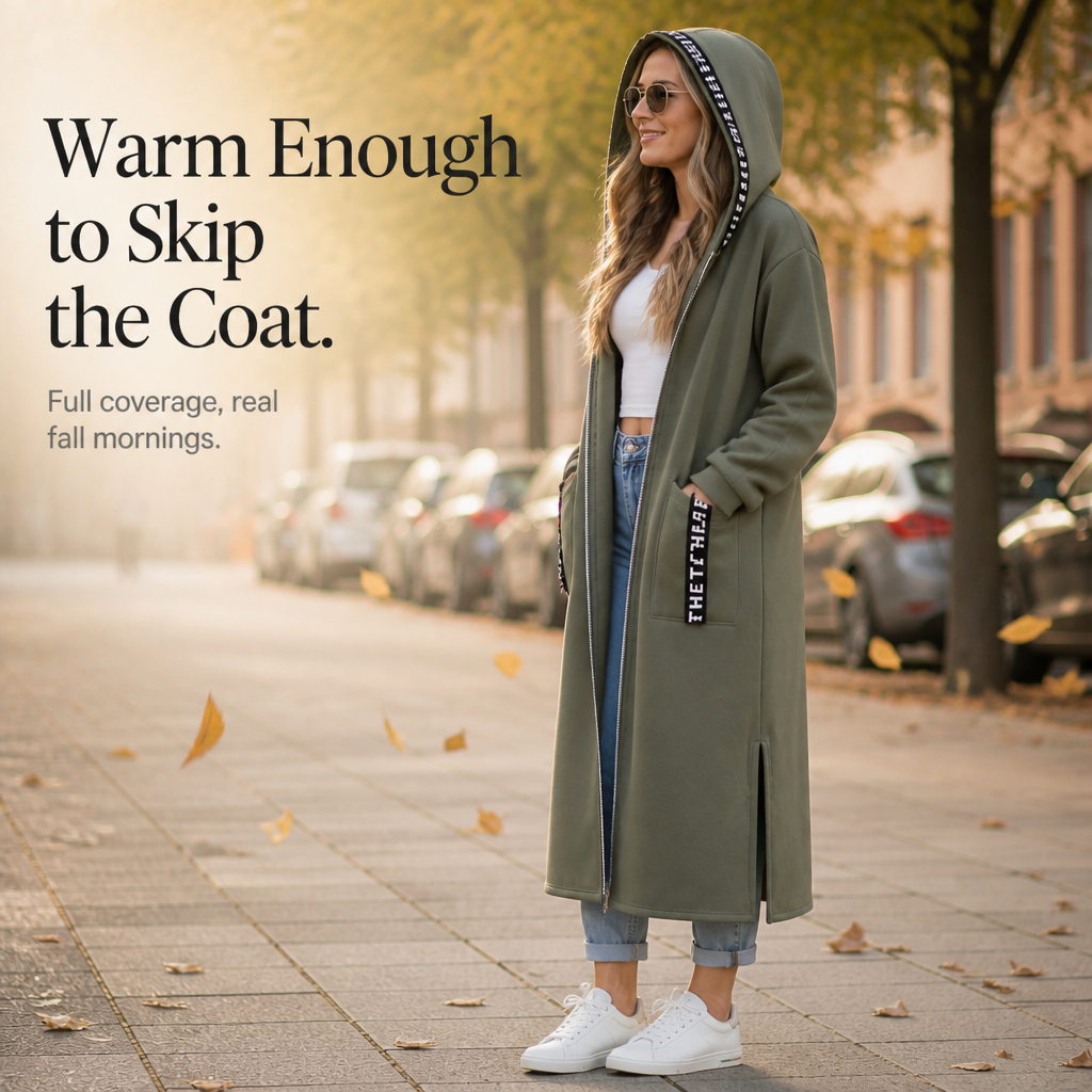 Wrapelle Long Hooded Jacket - Extra-Long Women's Zip Coat